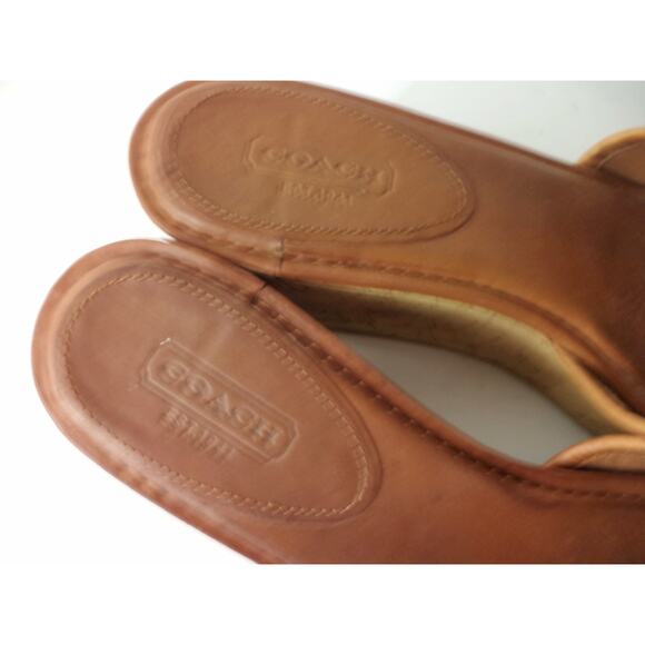 COACH JAZMIN PLATFORM WEDGE RED CANVAS & BROWN LEATHER SLIDE SANDAL SHOE US 9M - Picture 2 of 8